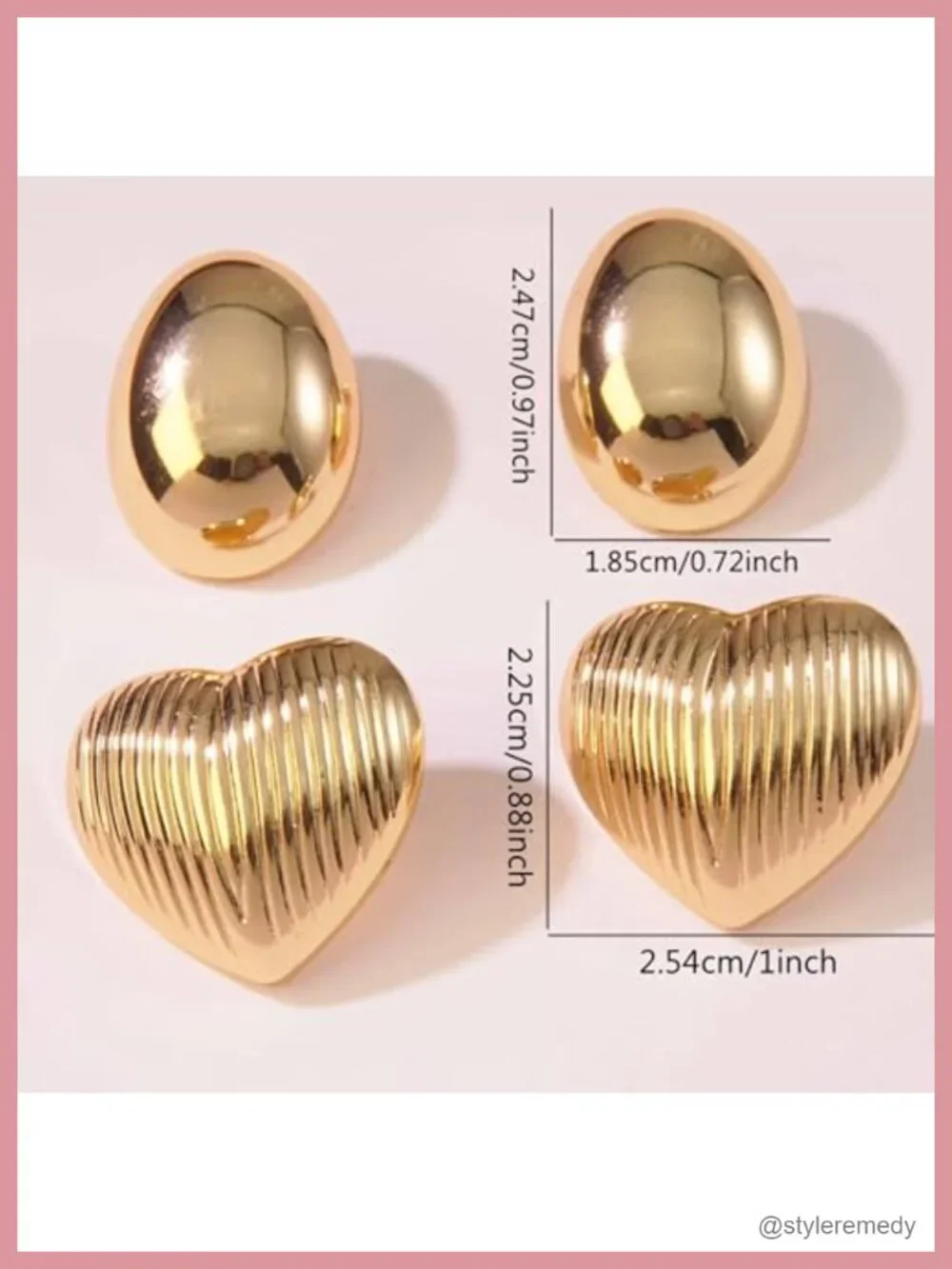 4 Pairs Gold Puffy Heart Chunky Stud Statement Earrings Women Gift Set with